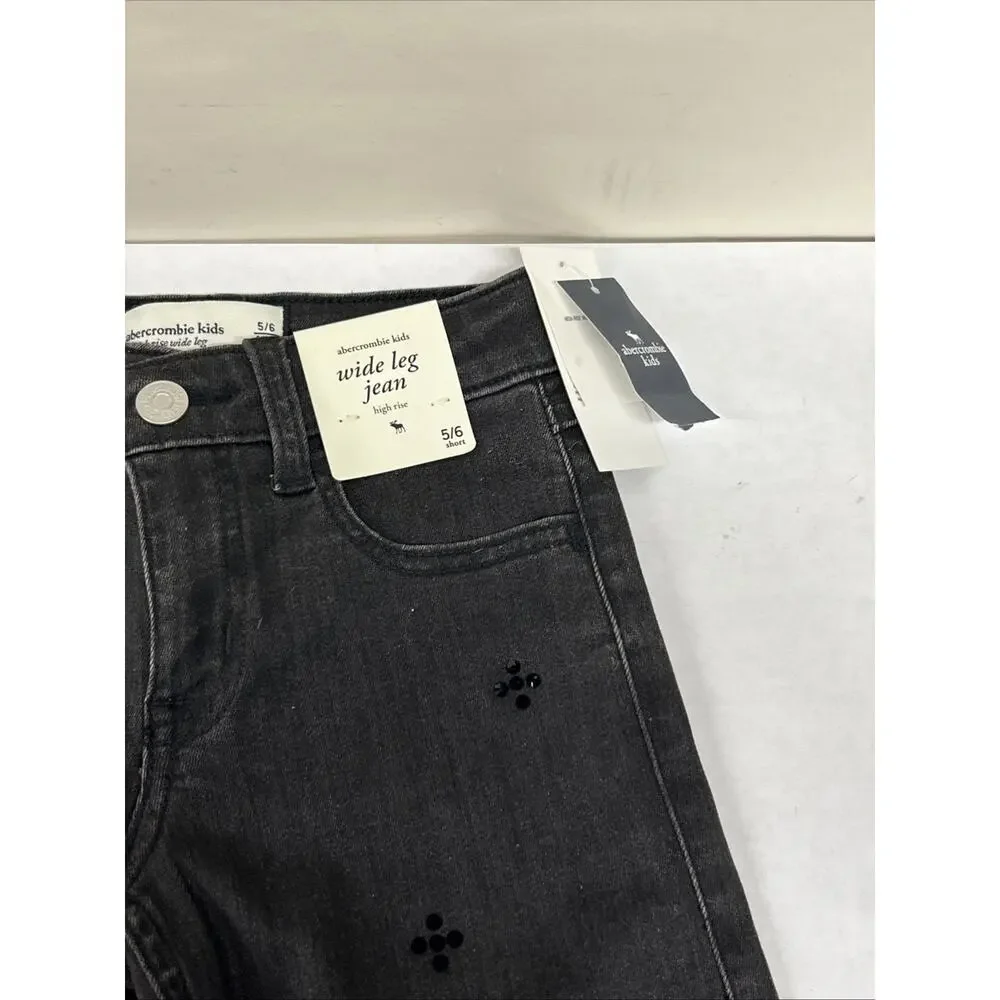 Abercrombie Kids 5/6 Short Girls Wide Leg Jean Black NWT